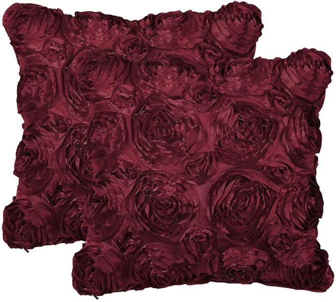 2 Pcs 3D Flowers Throw Pillow Cover, Romantic Decorative Satin Cushion Cover