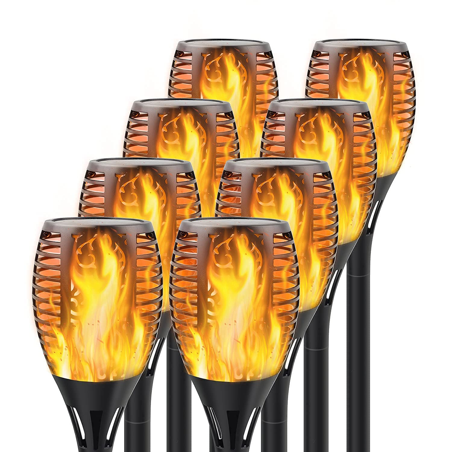 Solar Torch Lights with Flickering Flame, Fire Effect Garden Light, Auto On/Off Dust to Dawn