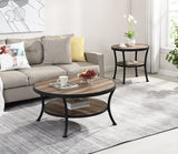 Farmhouse Coffee Table, 2 Tier Round Coffee Table with Storage, Living Room Coffee Table