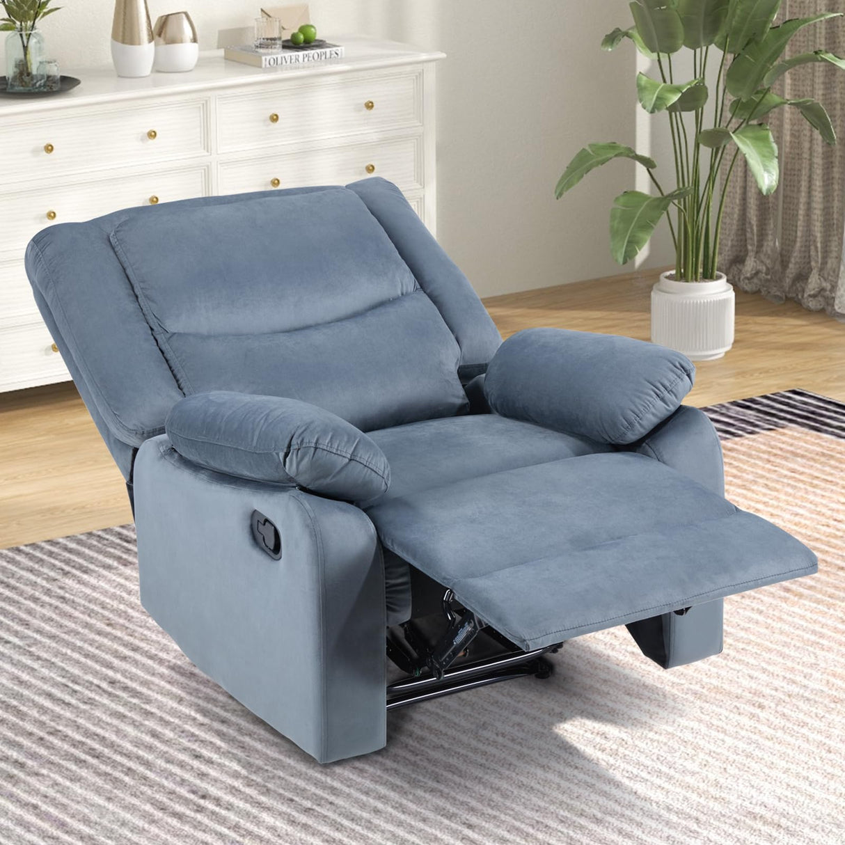 Manual Recliner Chair, Soft Fabric Reclining Chairs with Overstuffed Arm and Back, Manual Single Sofa Recliners for Living Room Bedroom, Grey