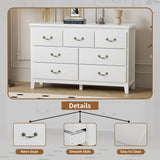 White Dresser for Bedroom, Modern Farmhouse Style 7 Drawer Double Dresser