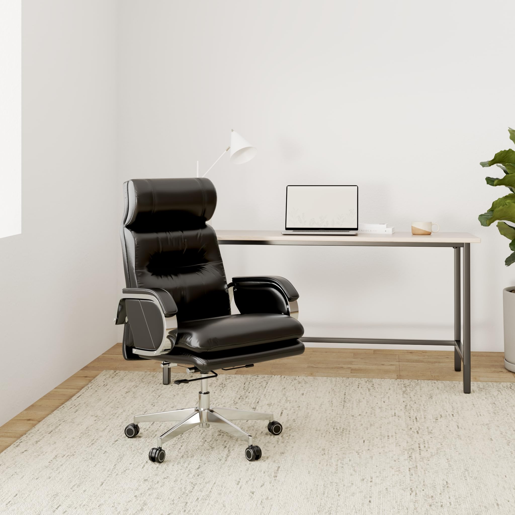 Genuine Leather Modern Executive Chair High-Back Support 90 to 150 Degrees