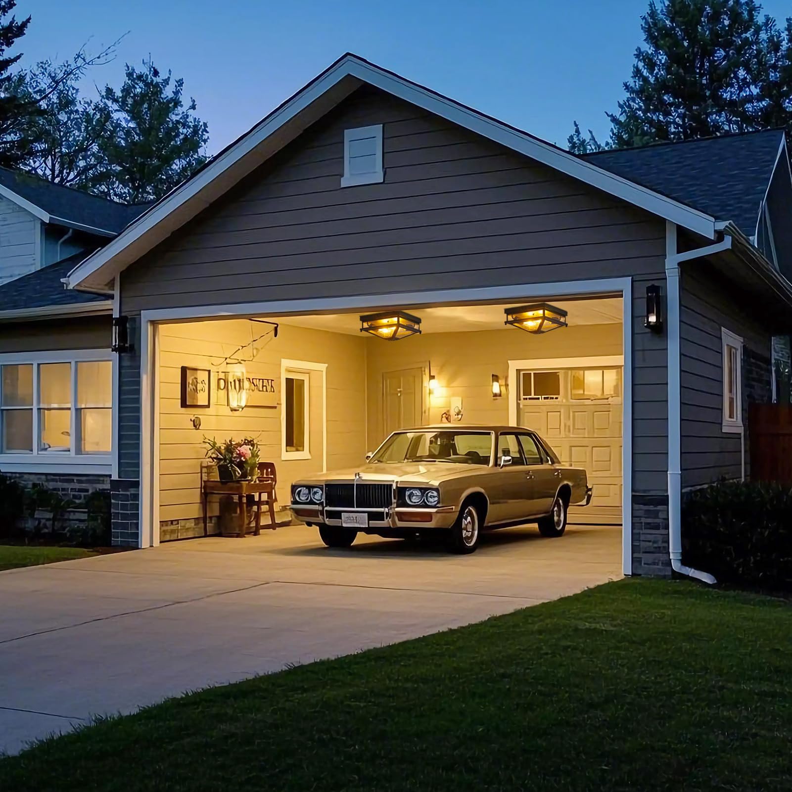 Motion Sensor Outdoor Flush Mount Ceiling Light - Matte Black