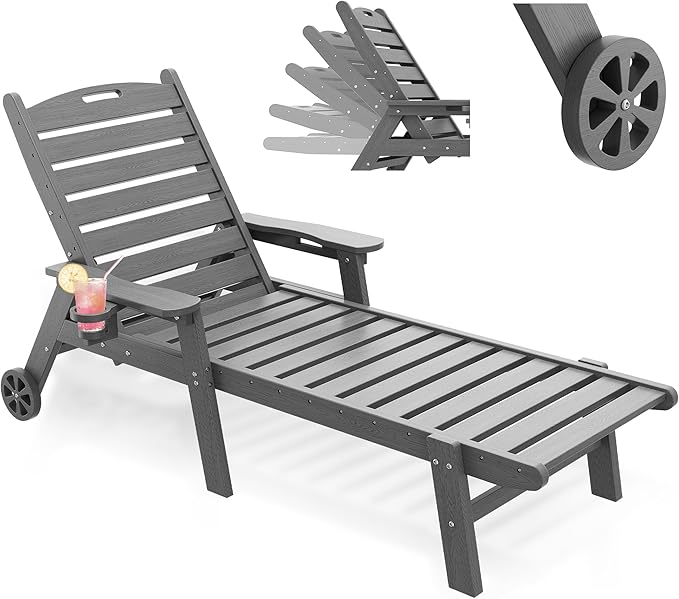 Pool Lounge Chairs Outdoor, HDPE Adirondack Chaise Lounge Outdoor for Patio Poolside