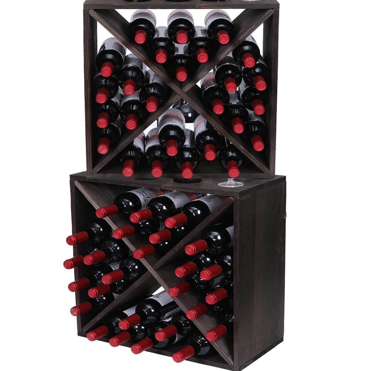 Wine Racks countertop Solid Wood Stackable Storage Rustic Retro Cube