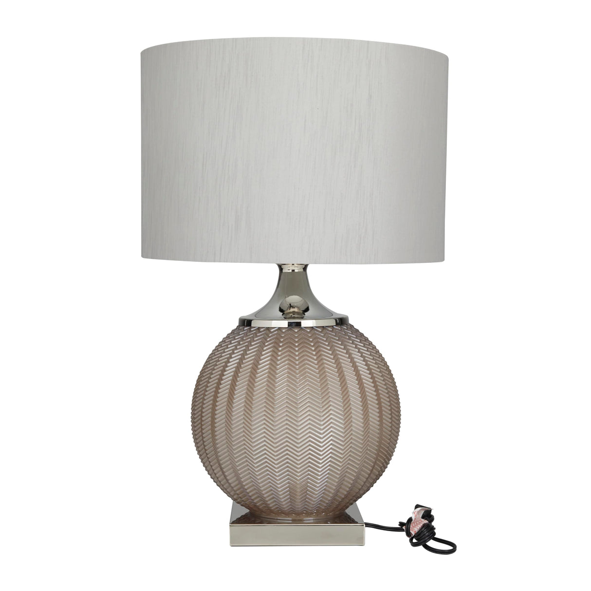 Glass Room Table Lamp Accent Lamp with Chevron Pattern, Lamp 17" x 17" x 27", Gray