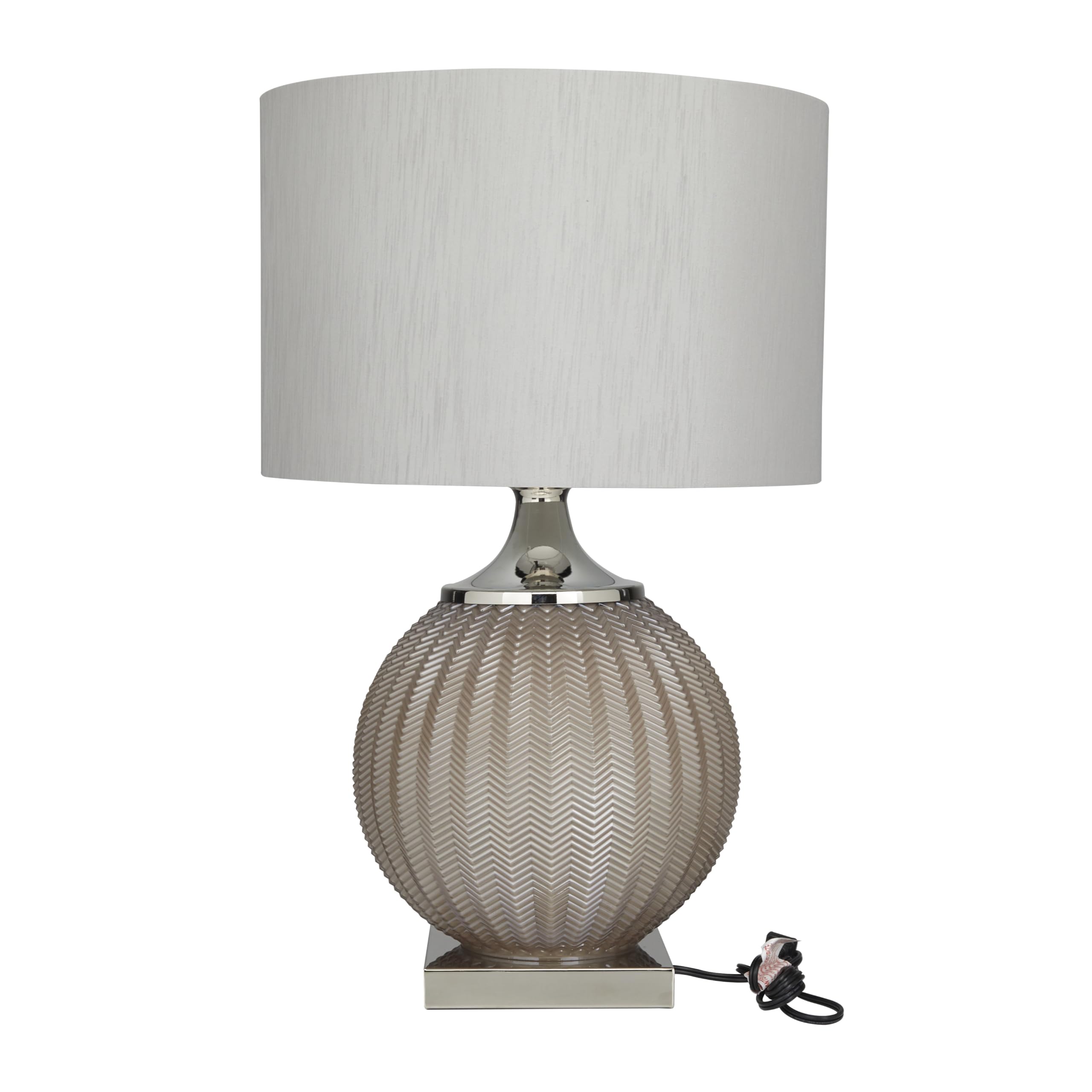 Glass Room Table Lamp Accent Lamp with Chevron Pattern, Lamp 17" x 17" x 27", Gray