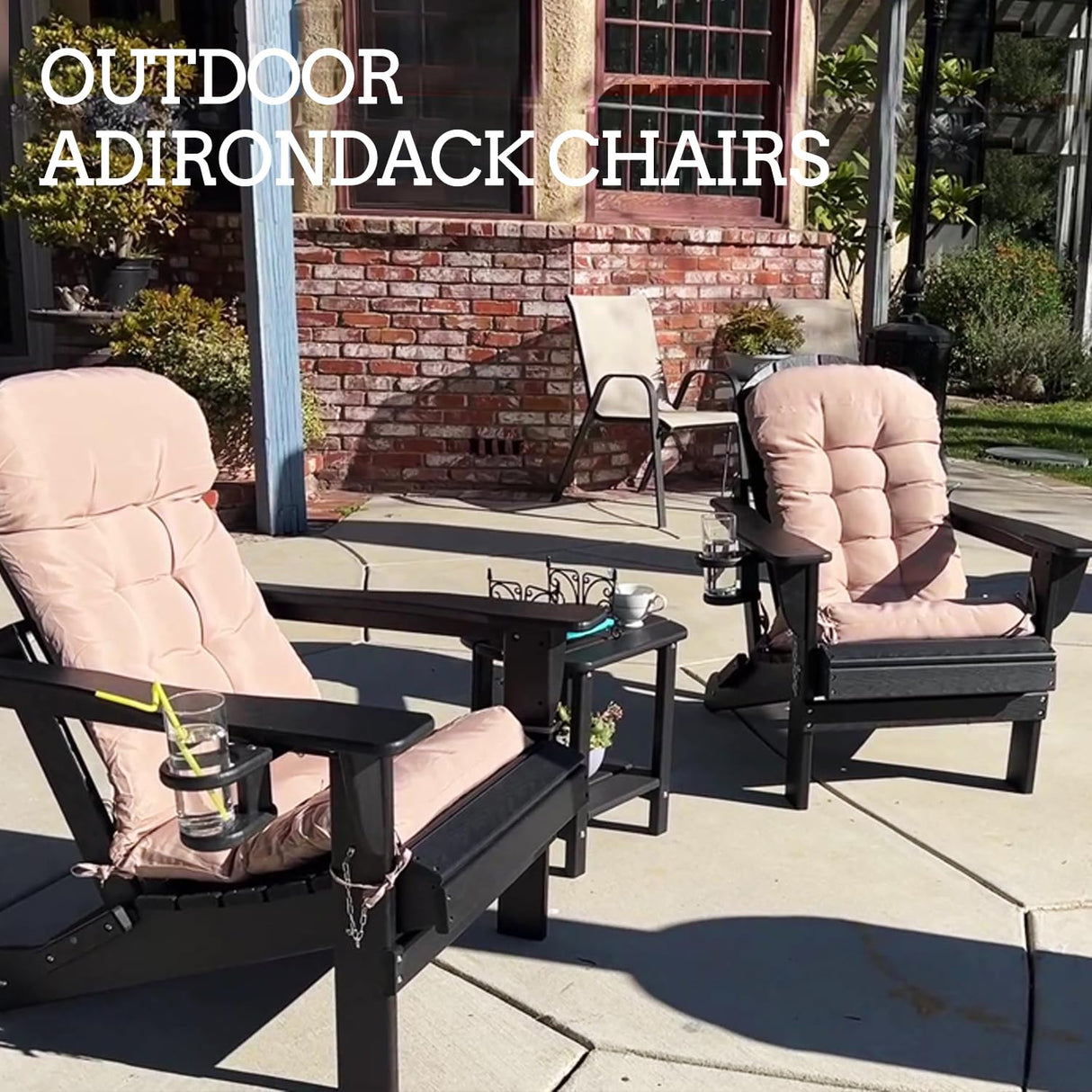 Folding Adirondack Chairs Set of 2 with Cushion with Cup Holde