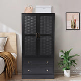 Armoire Wardrobe Closet with 2 Woven Doors, Wardrobe Cabinet