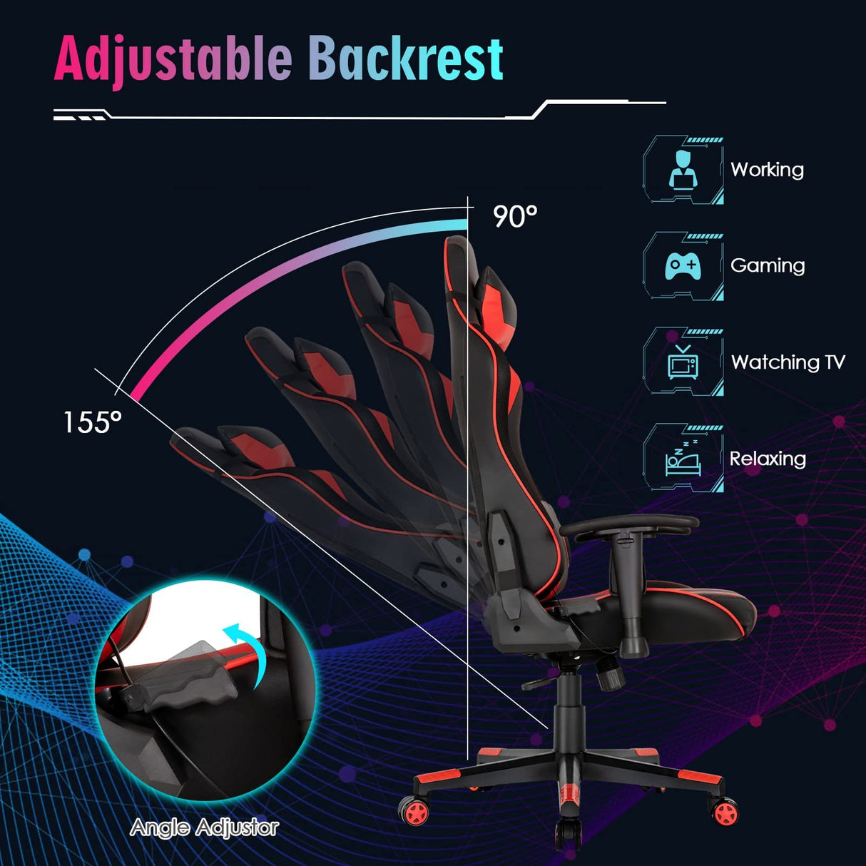RGB LED Gaming Chair - Ergonomic High Back PVC Leather E-Sport Computer Chair with Lumbar Support