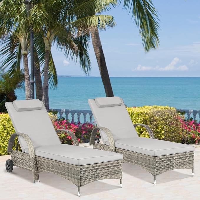 3 Pieces Outdoor Chaise Lounge Chairs Set Outdoor Pool Lounge Chairs Set of 2