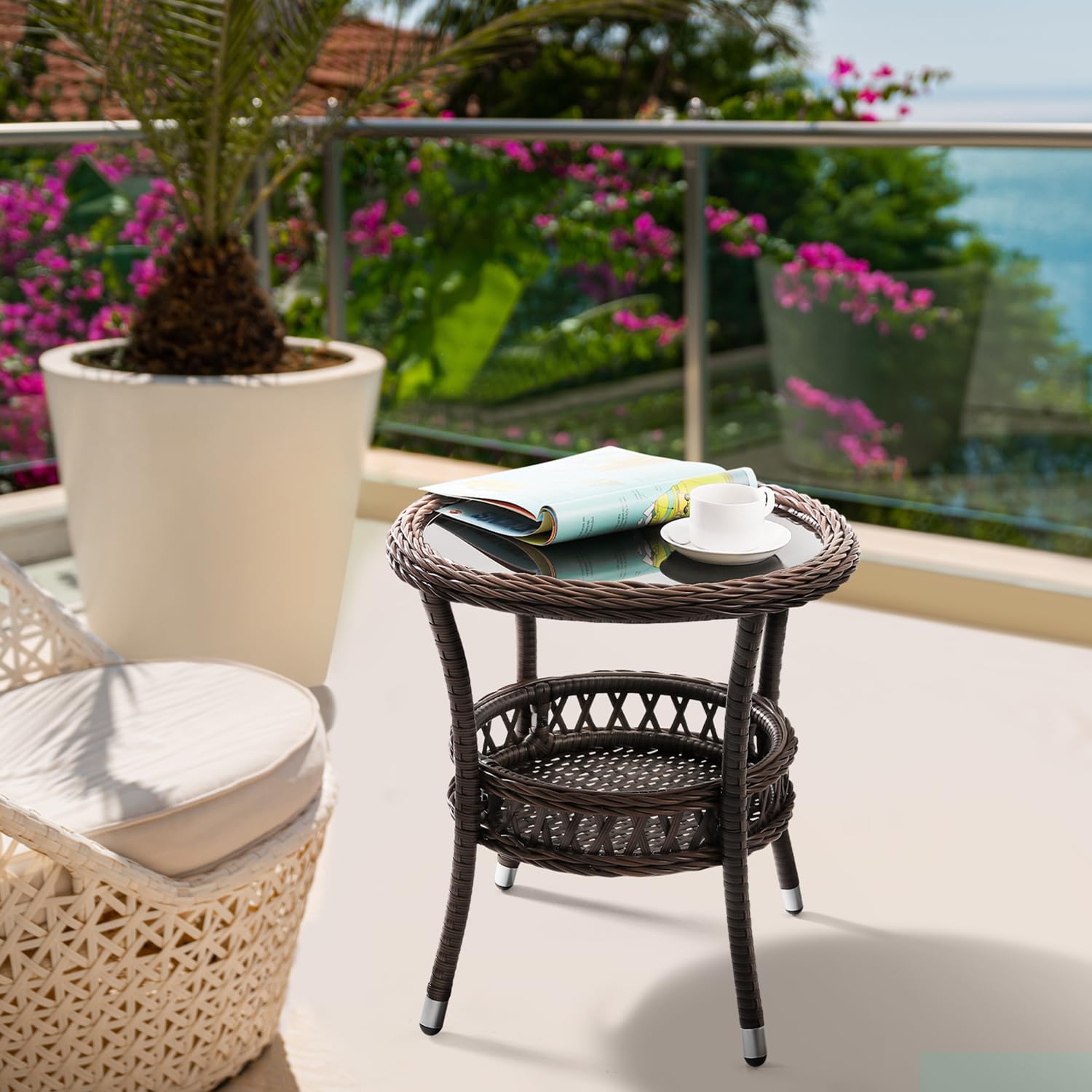Outdoor Side Table Wicker Outdoor End Table for Patio Rattan Side Table