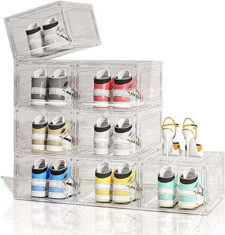 Upgraded Thickened Sturdy Large Shoe Boxes Clear Plastic Stackable