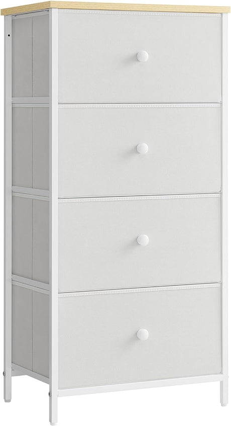 Dresser for Bedroom, Fabric Dresser with 4 Drawers, Wooden Top and Front, Metal Frame,