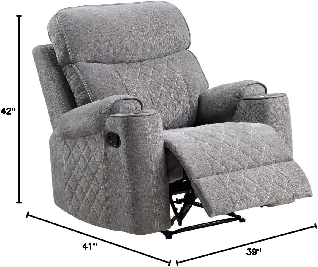 Acme Aulada Fabric Diamond Tufted Glider Recliner in Gray