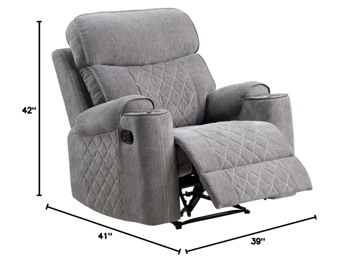 Acme Aulada Fabric Diamond Tufted Glider Recliner in Gray