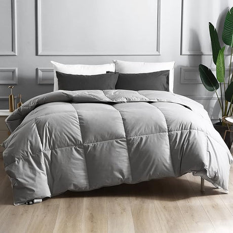 King Size Down Comforter - All Season Down Comforter with Filling Down and Feather and 100% Cotton Cover -