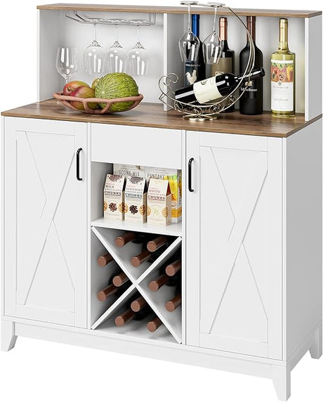 Wine Bar Cabinet for Liquor and Glasses, Barn Doors Wine Cabinet