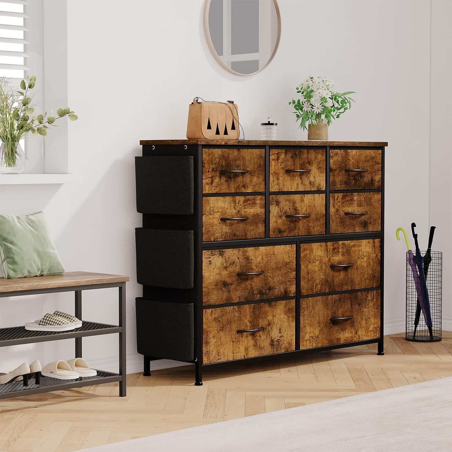 Bedroom, 10 Drawers Fabric Storage Drawer, Chest of Drawers