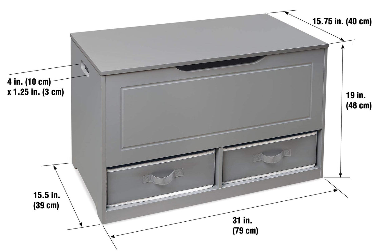 Bench with Safety Hinge – Gray Chest & Seat Combo with 2 Reversible Baskets for Kids’