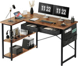 Small Desk with Drawers, 39" Corner Desk with Storage, Computer Desk with Shelves and Side Pouch, Study Table for Small Space with Storage, Corner L Shaped Desk for Home Office Bedroom, White