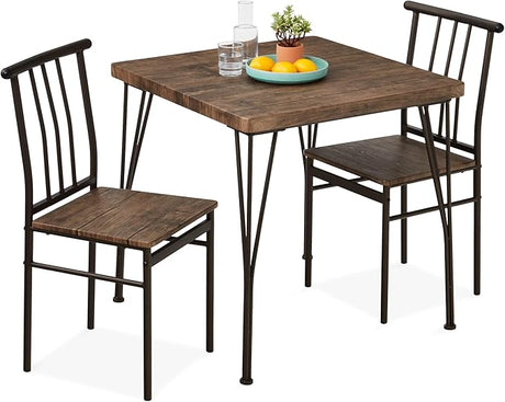 3-Piece Dining Set Modern Dining Table Set, Metal and Wood Square Dining Table