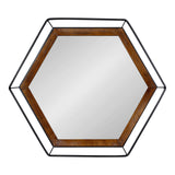Wesman Modern Hexagon Wall Mirror, 28 x 28, Walnut and Black, Decorative Home Decor