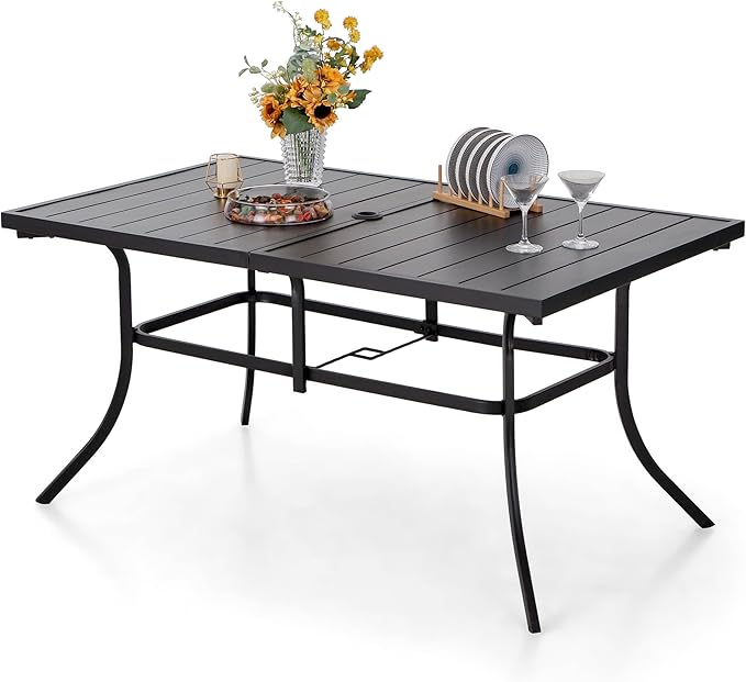 64" Rectangle Outdoor Dining Table, Patio Furniture Wood-Like Tabletop
