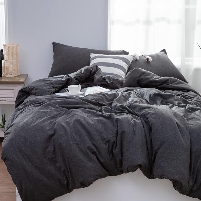 100% Jersey Knit Cotton Duvet Cover Set T-Shirt Feel Bedding Set Ultra Soft Wrinkle-Free (Mocha Brown, King)