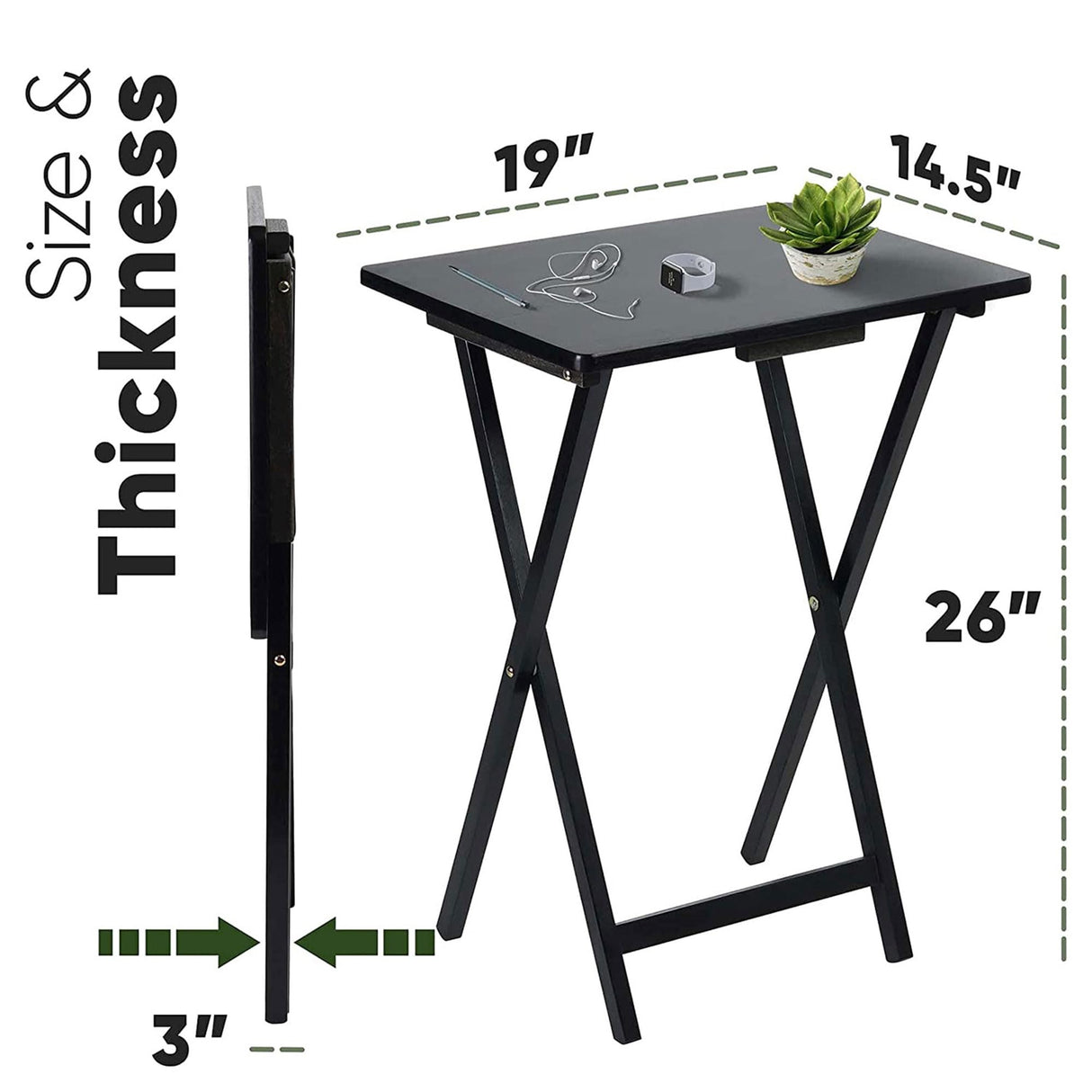 PJ Wood Multifunctional Rectangular Folding and Collapsible Solid Wood TV Tray Snack Tables