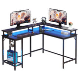 46" L Shaped Computer Desk with LED Lights & Monitor Stand, Reversible Gaming Desk