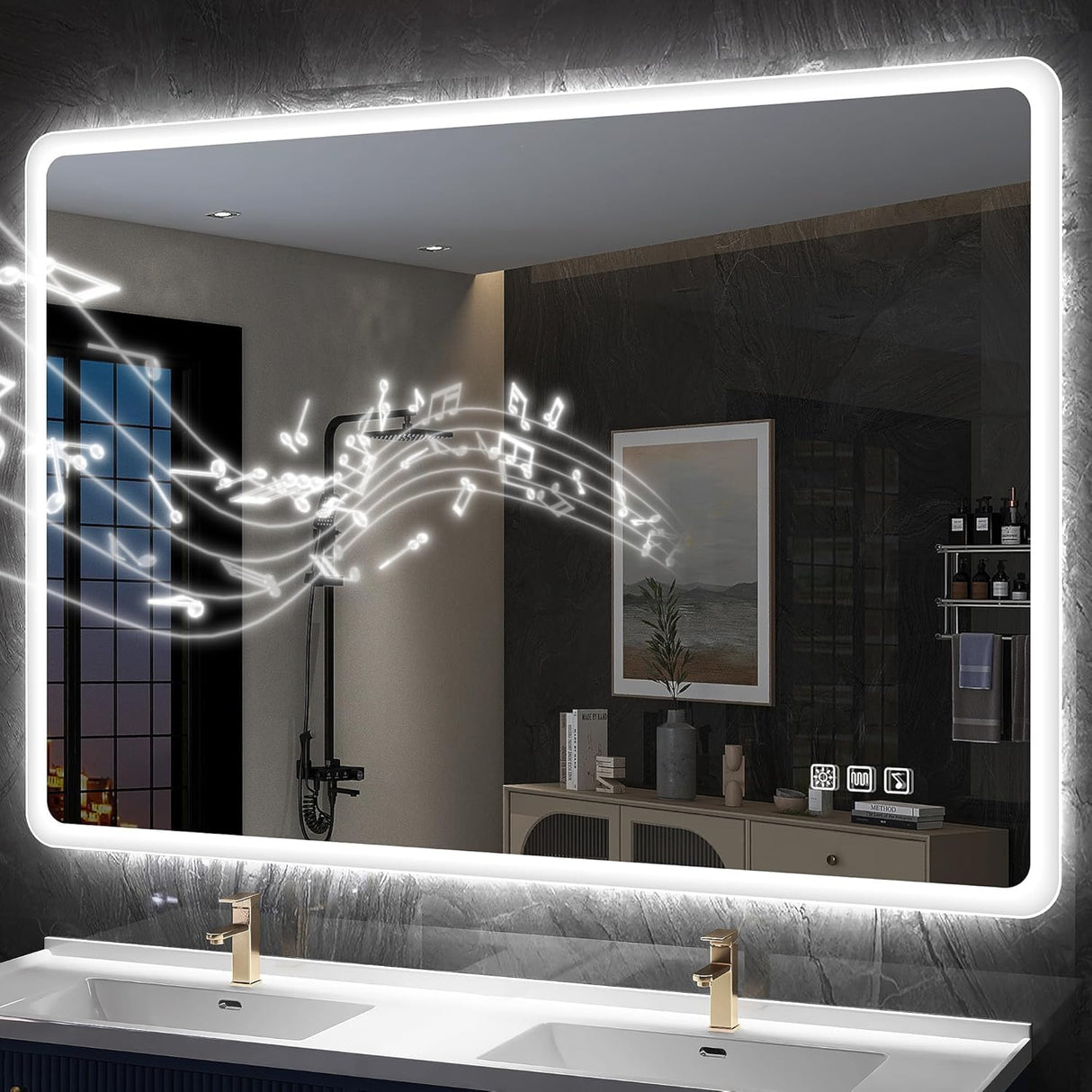 36x28 LED Bathroom Mirror with Bluetooth Speaker & Anti-Fog