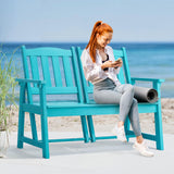 Outdoor Bench, 2-Person Weatherproof Garden Bench with Adjustable Backrest