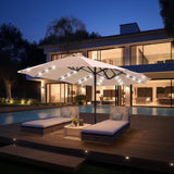 13 ft Large Patio Umbrella with Solar Lights, Double-Sided Outdoor Table Umbrella with Crank,