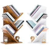 YMYNY 4 Tiers Tree Bookshelf,Rustic Brown+White,HBC014H+HBC014W