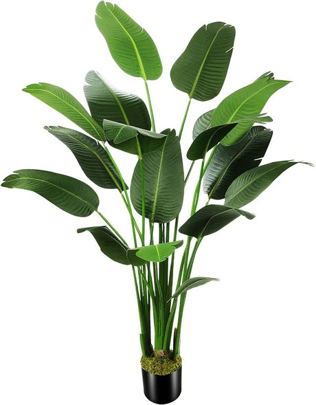 7.2ft Artificial Silk Bird of Paradise Palm Tree (85in) with 17 Trunks Faux Tree and Plastic Nursery Pot,