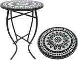 Outdoor Side Table Mosaic 14 Inch Round Accent Table Plant Stand with Concrete Tile Top