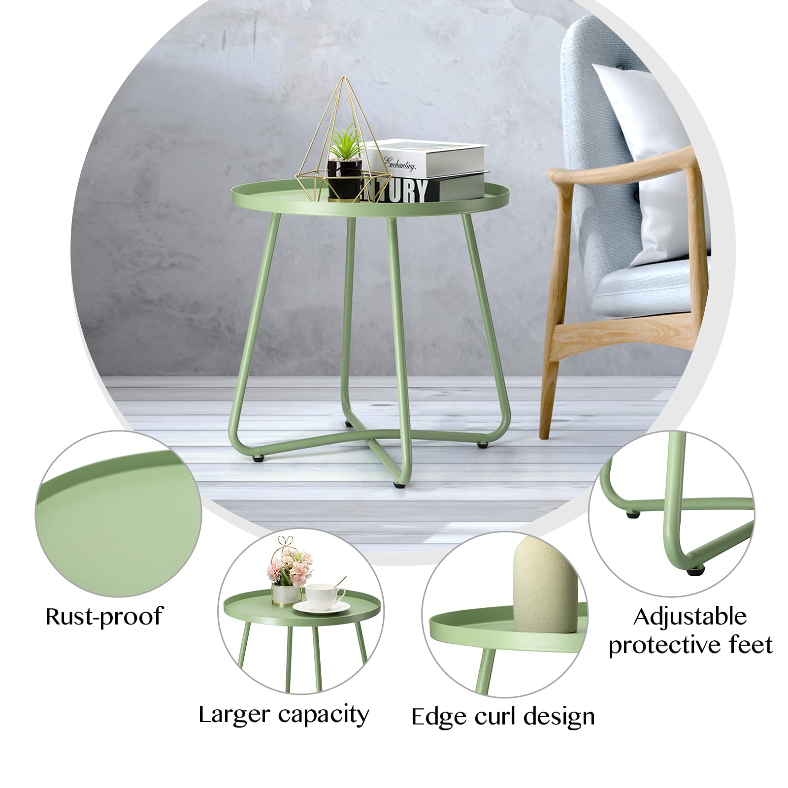 Outdoor Side Tables, Weather Resistant Steel Patio Small Round Outdoor Metal End Table