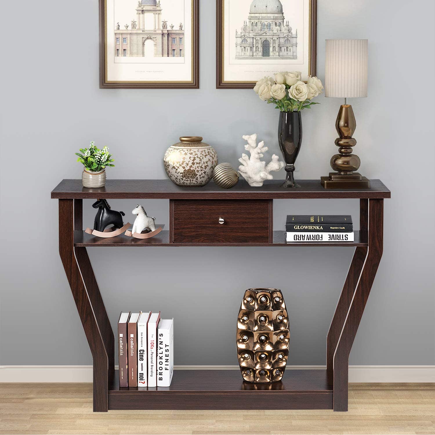 47" Wooden Entryway, Accent Cosole Tables Table with Drawer and Shelf