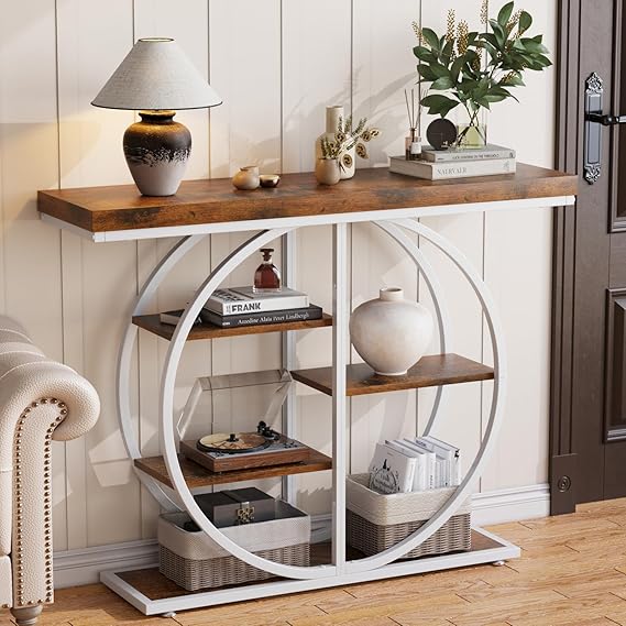 41.3" Industrial Console Table with Storage Shelves - Rustic Brown