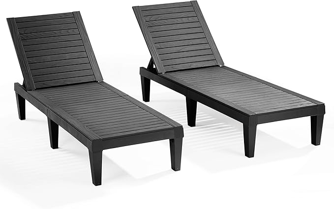 Patio Chairs - Waterproof Outdoor Chaise Lounge Chair, Set of 2 Adjustable Lawn Chairs