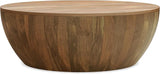 Elmbrook Solid Mango Wood Modern Industrial 34 Inch Wide Drum Coffee Table in Natural