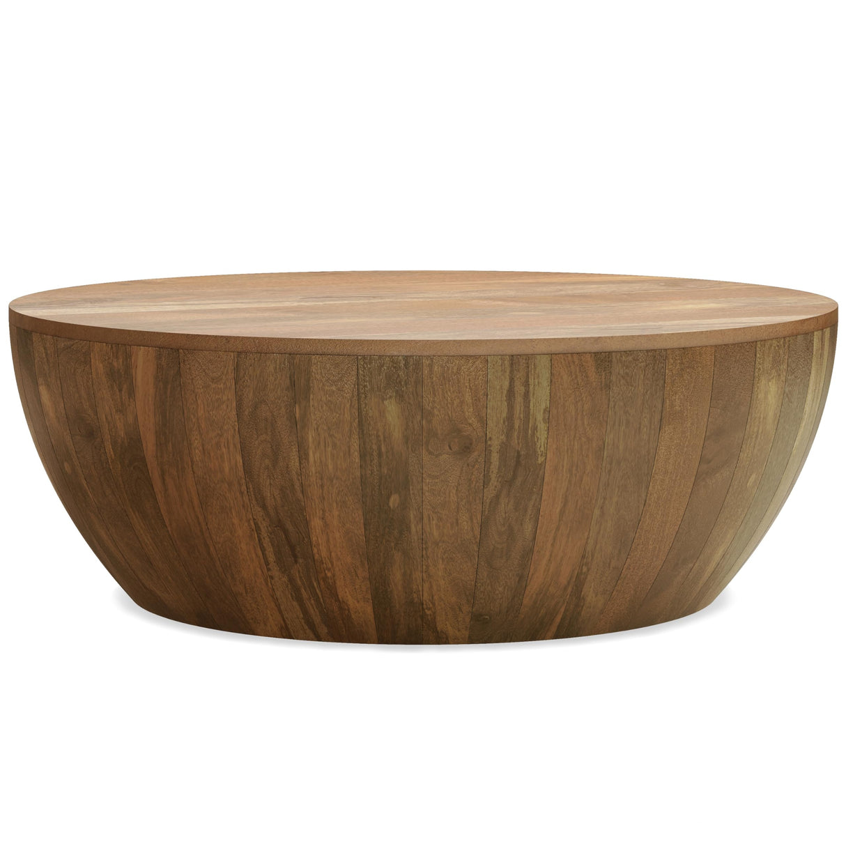 Elmbrook Solid Mango Wood Modern Industrial 34 Inch Wide Drum Coffee Table in Natural