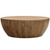Elmbrook Solid Mango Wood Modern Industrial 34 Inch Wide Drum Coffee Table in Natural