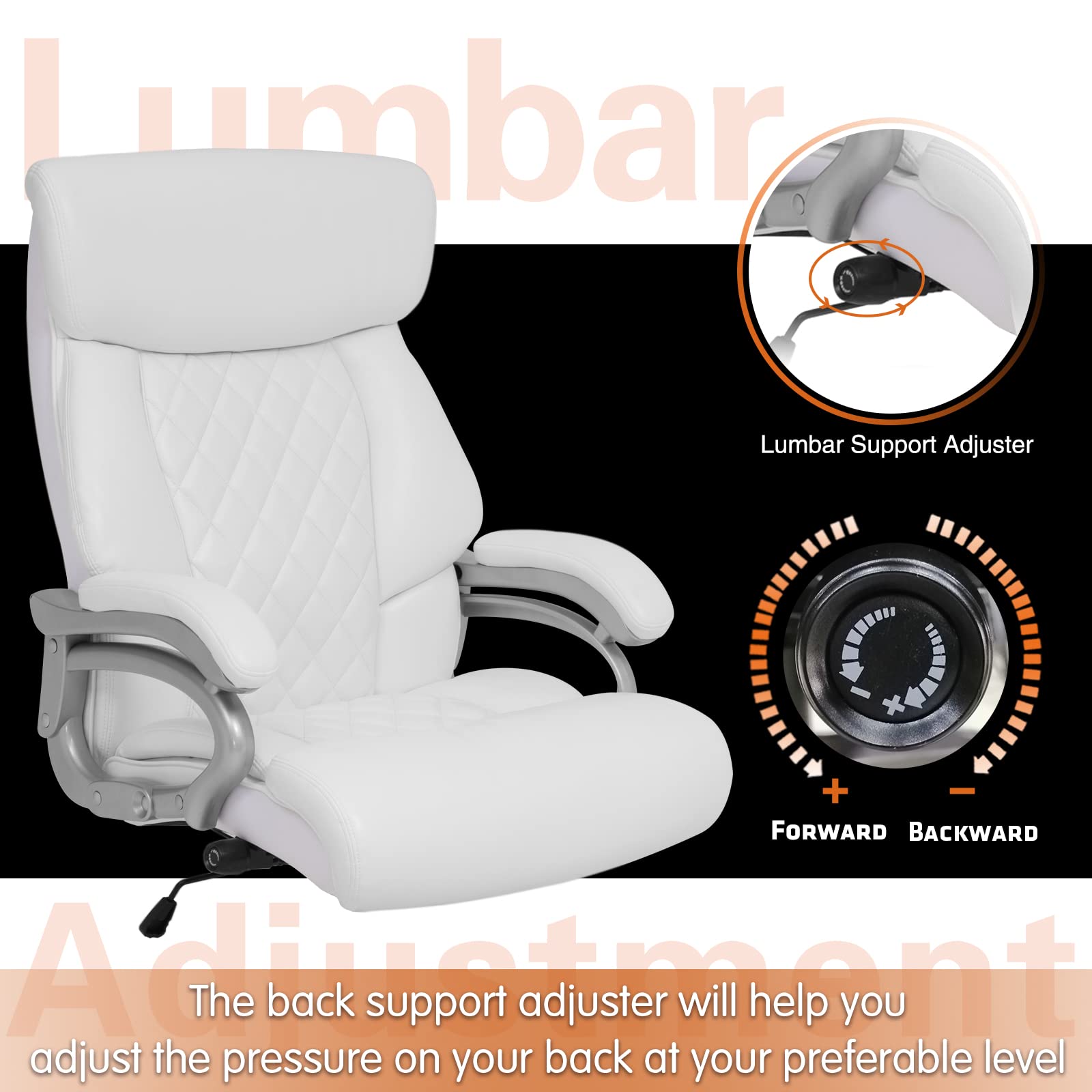 Big and Tall 500lbs Office Chair Wide Spring Seat, High Back Large Executive Chair