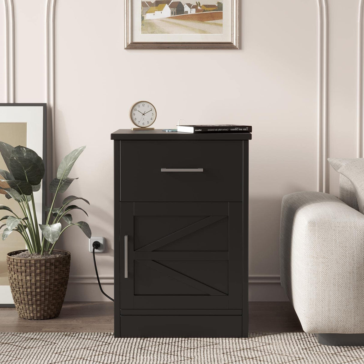 Set of 2 Nightstand with Charging Station and USB Ports & Power Outlets, Side Table