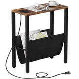 Narrow Side Table with Charging Station, Small End Table