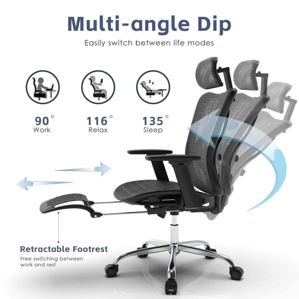 Ergonomic Office Chair, SGS Certified Gas Cylinder, 400 LBS Capacity,Office Chair