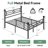 Full Bed Frame with Headboard and Footboard - Heavy Duty Metal Platform
