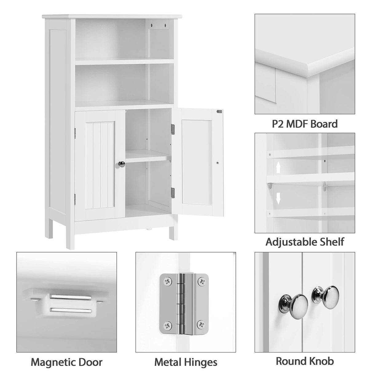 Bathroom Floor Storage Cabinet with 2 Doors and Adjustable Shelf, Side Storage